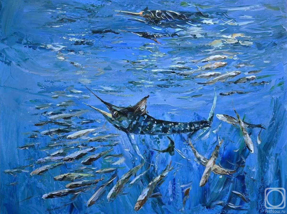 Картина маслом на холсте. Родригес Хосе. Герой морских глубин. Атлантический голубой марлин