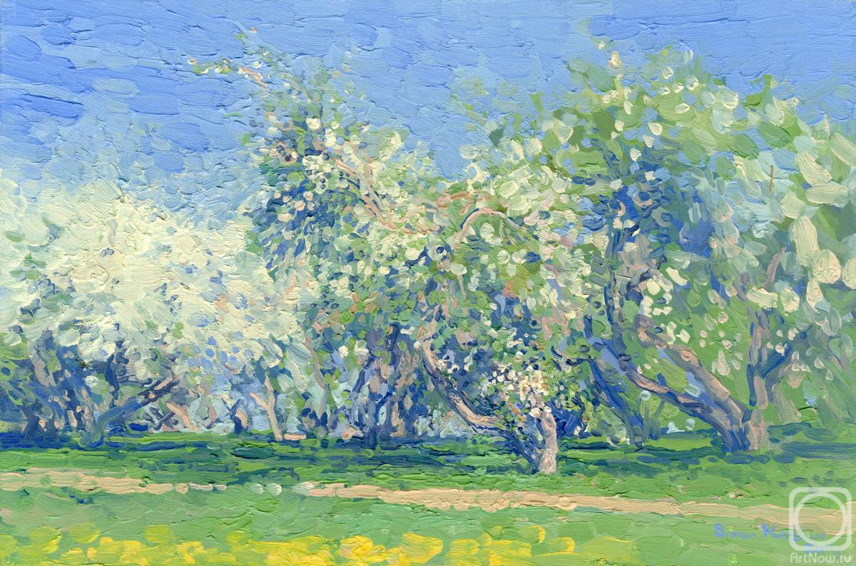 Картина маслом на холсте. Кожин Семён. Яблоневый цвет. Коломенское