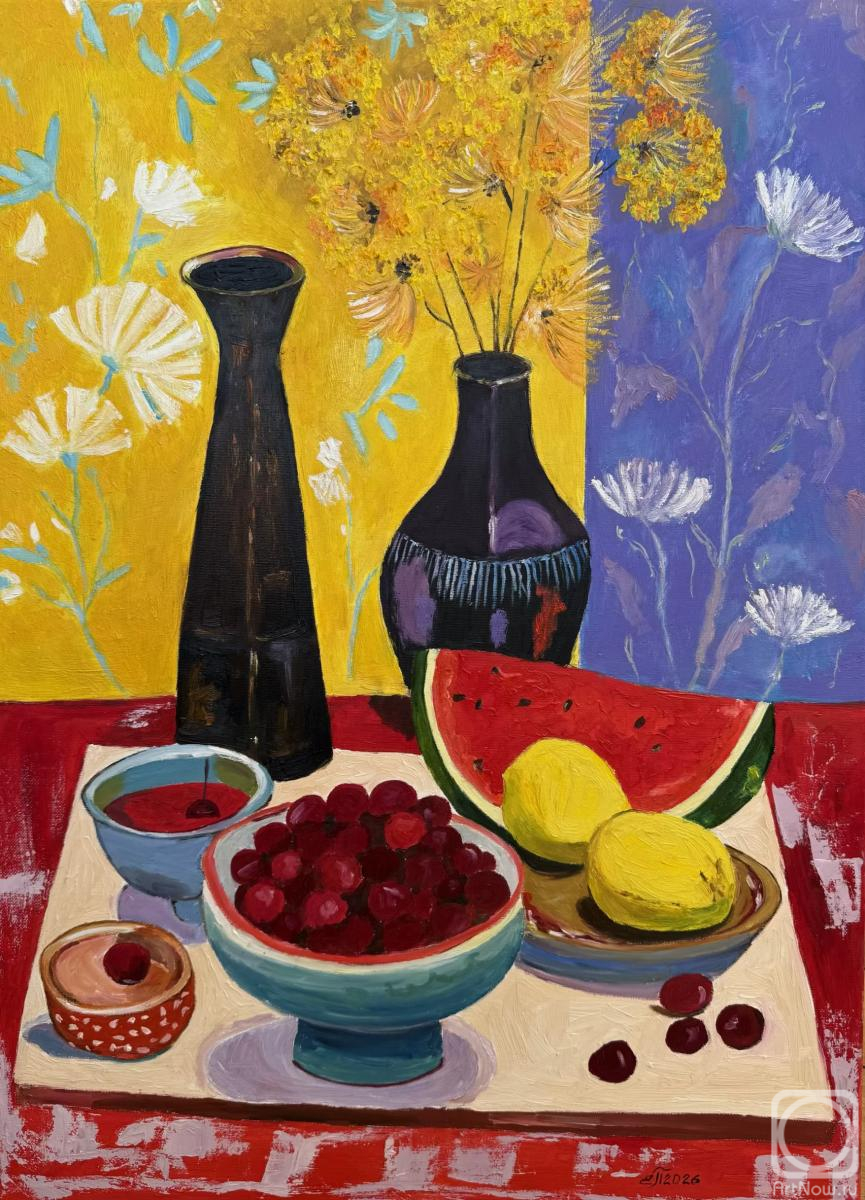 Картина маслом на холсте. Полищук Елена. Арбуз и вишневое варенье