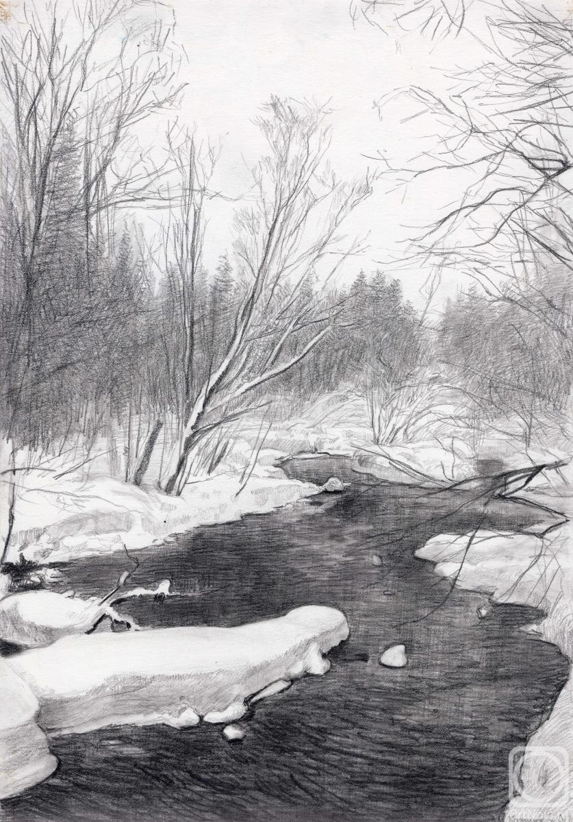 Картина. Кожин Семён. Река Воря. Оттепель