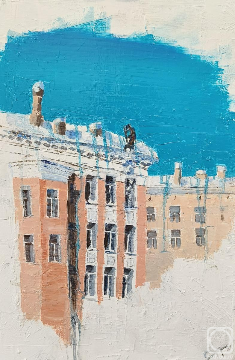 Картина маслом на холсте. Апарина Ольга. Чистильщик снега с крыши