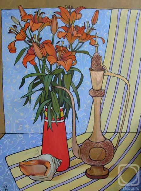 Kalinkina Dina. Still life with jug and lilies