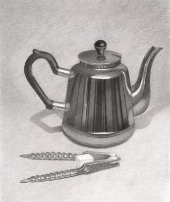 Still life with metal kettle