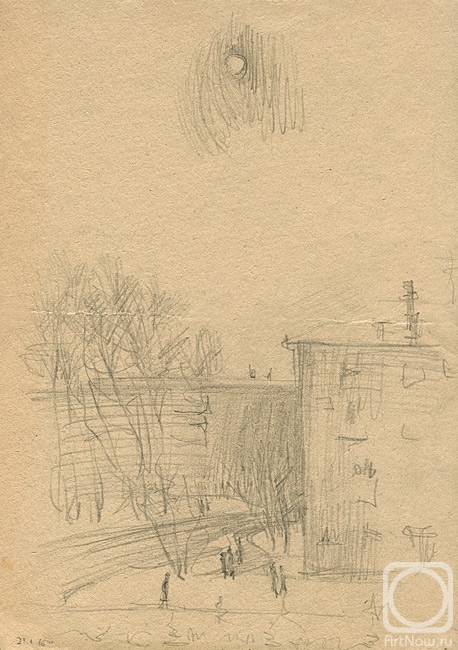 Yudaev-Racei Yuri. Winter Street in Domodedovo (one of the first drawings)