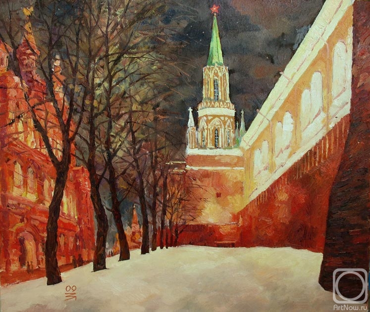 Zolotarev Leonid. St. Nicholas Tower. December evening