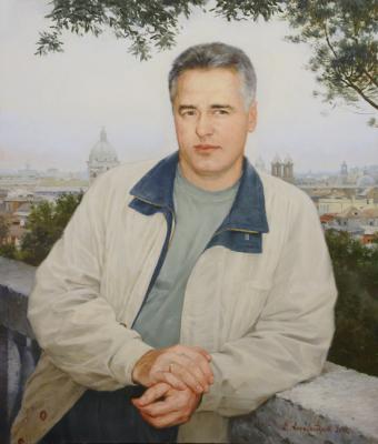 Portrait of a man against the background of the Italian landscape