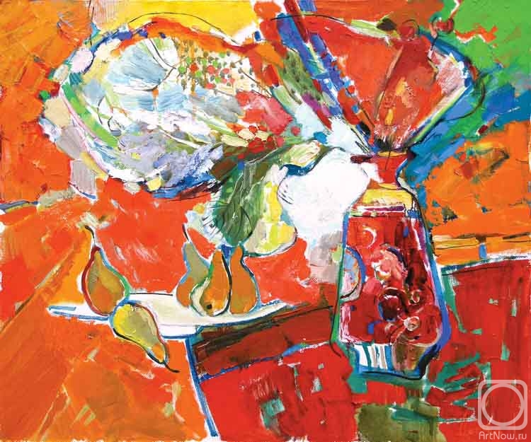 Картина маслом на холсте. Довнич Наталья. Красный натюрморт. Из серии "Китайский фарфор"