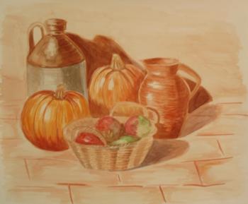 Copy 74 (still life with pumpkins, jug and basket of apples). Lukaneva Larissa