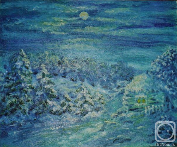 Картина маслом на холсте. Бекман Рита. "... Блистает лунным серебром замерзший мир деревьев и растений..." (Н.Заболоцкий)