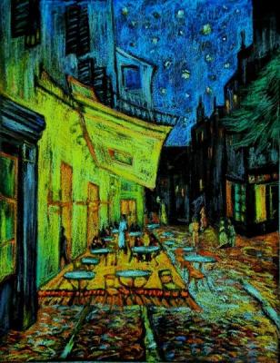 Copy from Van Gogh's picture "Night cafe in Arle". Morosova Natalia