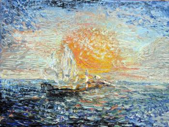 The sailboat at the background of sunset. Poltavsky Aleksandr