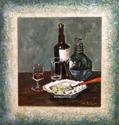 Still-life with wine and cheese. Schernego Roman