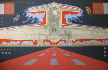Esquisse for the Mural / Banquet Hall "Night Flight" (cockpit - takeoff)