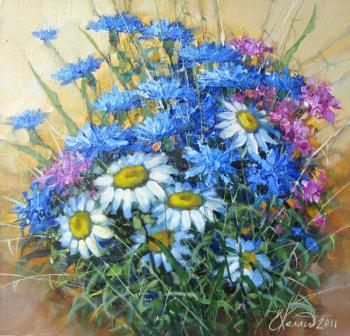 A study of cornflowers and daisies