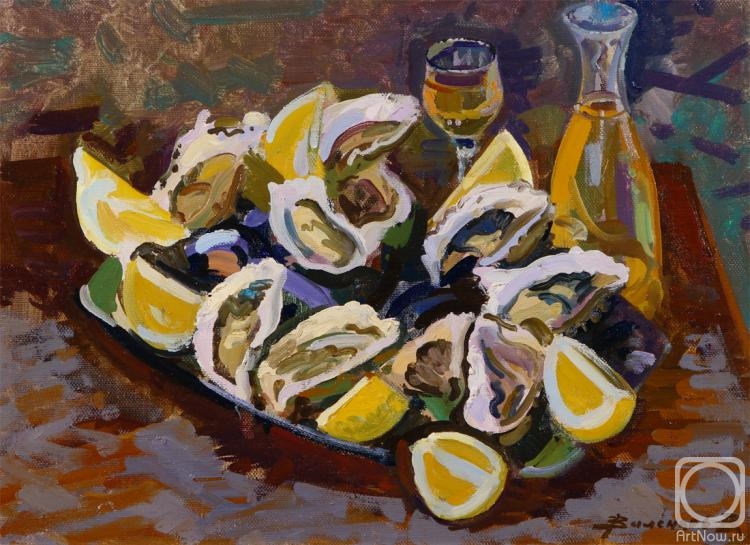 Valentsov Vladimir. Still life with oysters and white wine. Italy