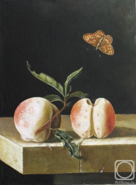 Bykov Sergey. Freestyle copy of the still life peaches and a butterfly Adriaen Coorte