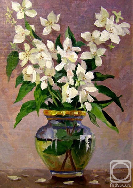 Картина маслом на холсте. Герасимов Владимир. Цветы жасмина из нашего сада