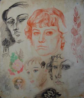 Self-portrait with sketches. Dobrovolskaya Gayane