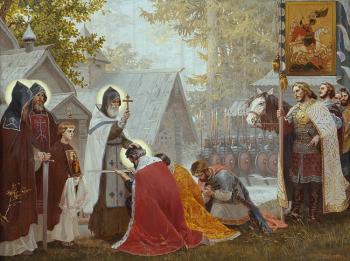 Saint Sergius of Radonezh. Blessing of Prince Dimitri Ioannovich of Moscow with his squad for the battle. 1380year