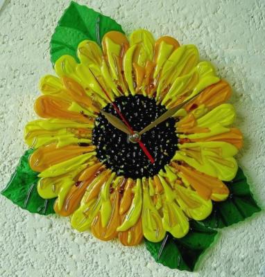 Wall clocks"Sunflower", glass, fusing 