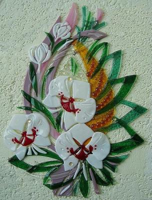 Wall clock "Orchid number 3" glass, fusing