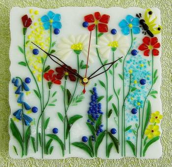 Wall clock for a child's room, "Glade" glass fusing