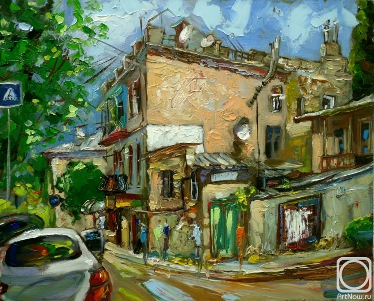 Картина маслом на холсте. Баженов Сергей. Ялтинская улочка. Фонтанная