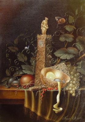 Still life with a clock and lemon