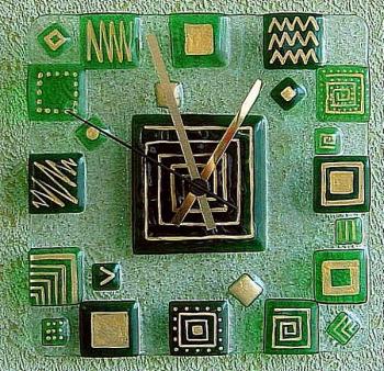 Wall clock number 1 of a series of "Greece", glass, fusing