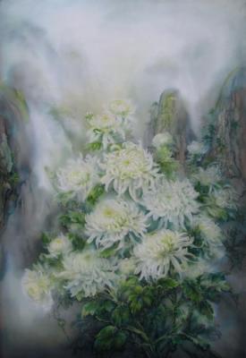"Chrysanthemums on the background of a landscape" (option)