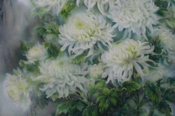 "Chrysanthemums on the background of a landscape" (variant, fragment)