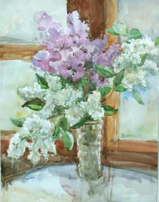 Bouquet of lilac at a window. Kruppa Natalia