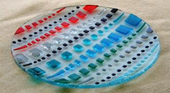 Glass dish for the holiday table, "The geometry of color" fusing