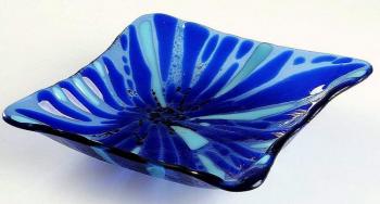 Serving plate for the holiday table, "Cornflower maelstrom" glass fusing
