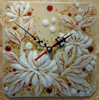 Wall clocks for kitchen "Creme Brulee" glass fusing