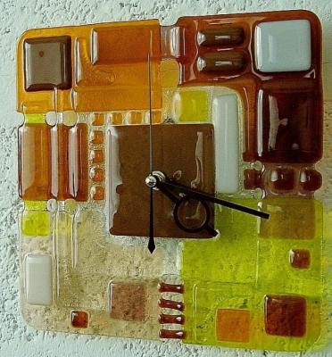 Wall clock "Abstraction in autumn colors" glass, fusing
