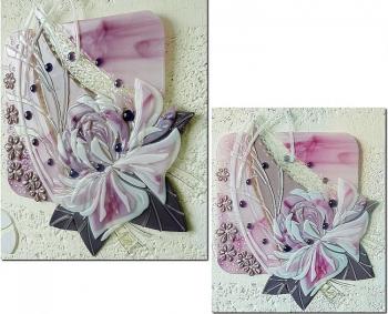 Wall clock "Pink Peony" a variation, glass fusing
