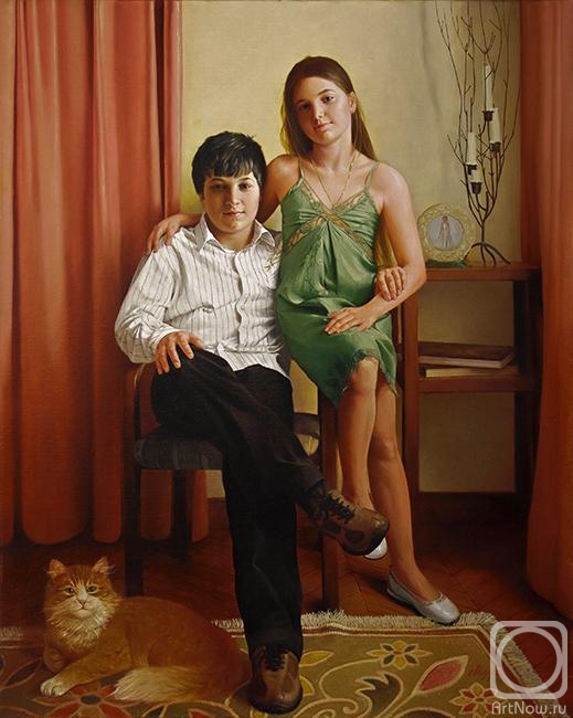 Mazur Nikolay. Brother and sister and red cat