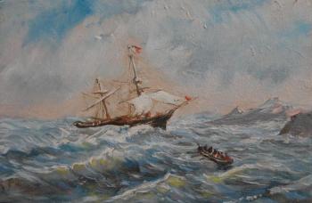 Seascape with ship and boat