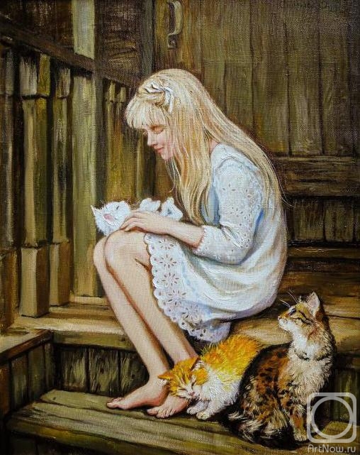 Simonova Olga. The girl with kittens 2