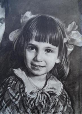 The girl with bows (section of triple-portrait), from a photo. Dobrovolskaya Gayane