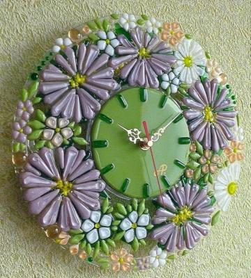 Wall clock "Greetings from the summer" glass fusing