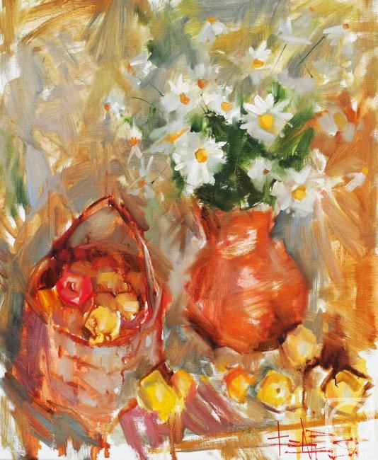 Sukhkopluev Konstantin. Stillife with fruits and camomiles