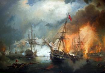 I. Aivazovsky (1817-1900). " Naval Battle of Navarino 2 October 1827" (copy)