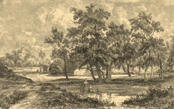 Landscape with a farm among the trees