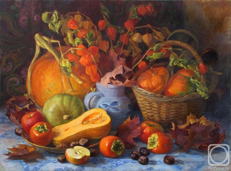 Shumakova Elena. Pumpkins, persimmons and dry leaves