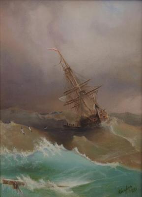 Ship in the stormy sea (Copy I.K. Aivazovsky). Bakaeva Yulia