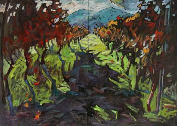 Autumn morning in vineyard