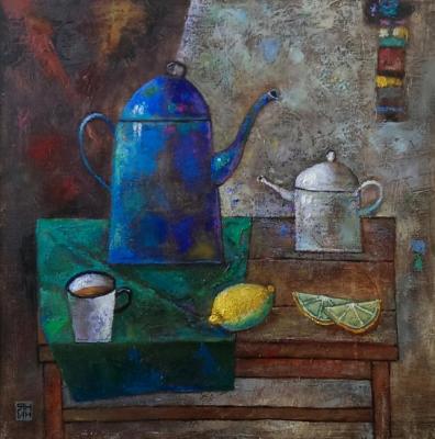 Still life with a mug on the edge. Yanin Alexander