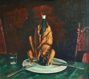 Chicken on a bottle. Akimov Vladimir